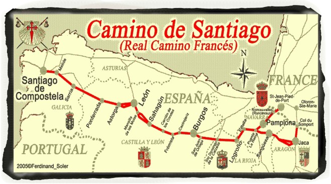 Thriving-Baby-Boomers - Backpacking - Map of the Camino de Santiago route through Spain